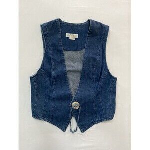 VTG Stampede Denim Vest Medium Made in USA Western Cowboy Boho Concho Tie Front